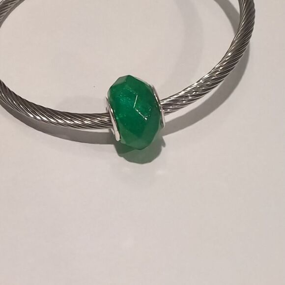 Silver Sparkly Green Faceted Charm for Pandora Style‎ Bracelet - Picture 1 of 4